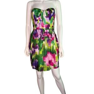 Shoshanna Pink and Green Strapless Sundress